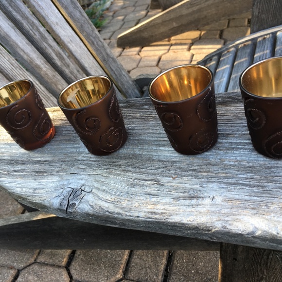 GORGEOUS Copper Glass Candle Holders set of 4 - Picture 3 of 7